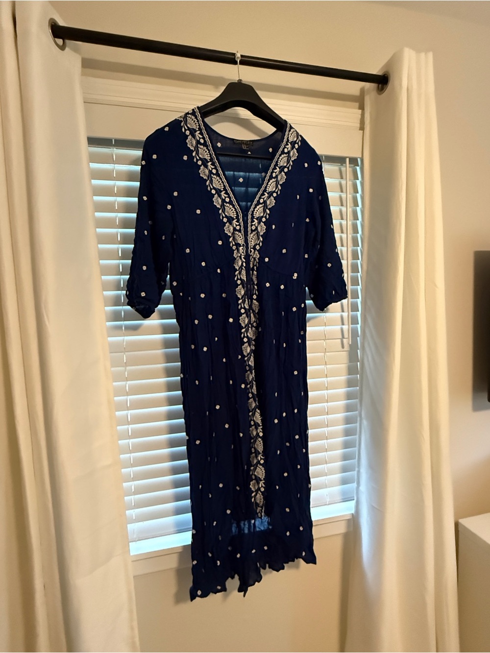 Forever 21 Plus Navy Blue Embroidered V-Neck Dress